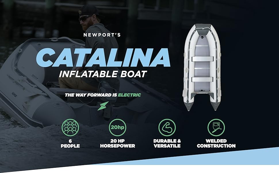 newport vessels. catalina. inflatable boat. wood floor. newport vessels